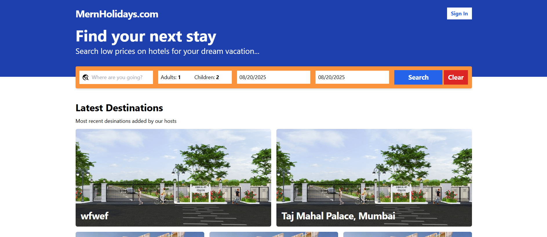 Hotel booking page
